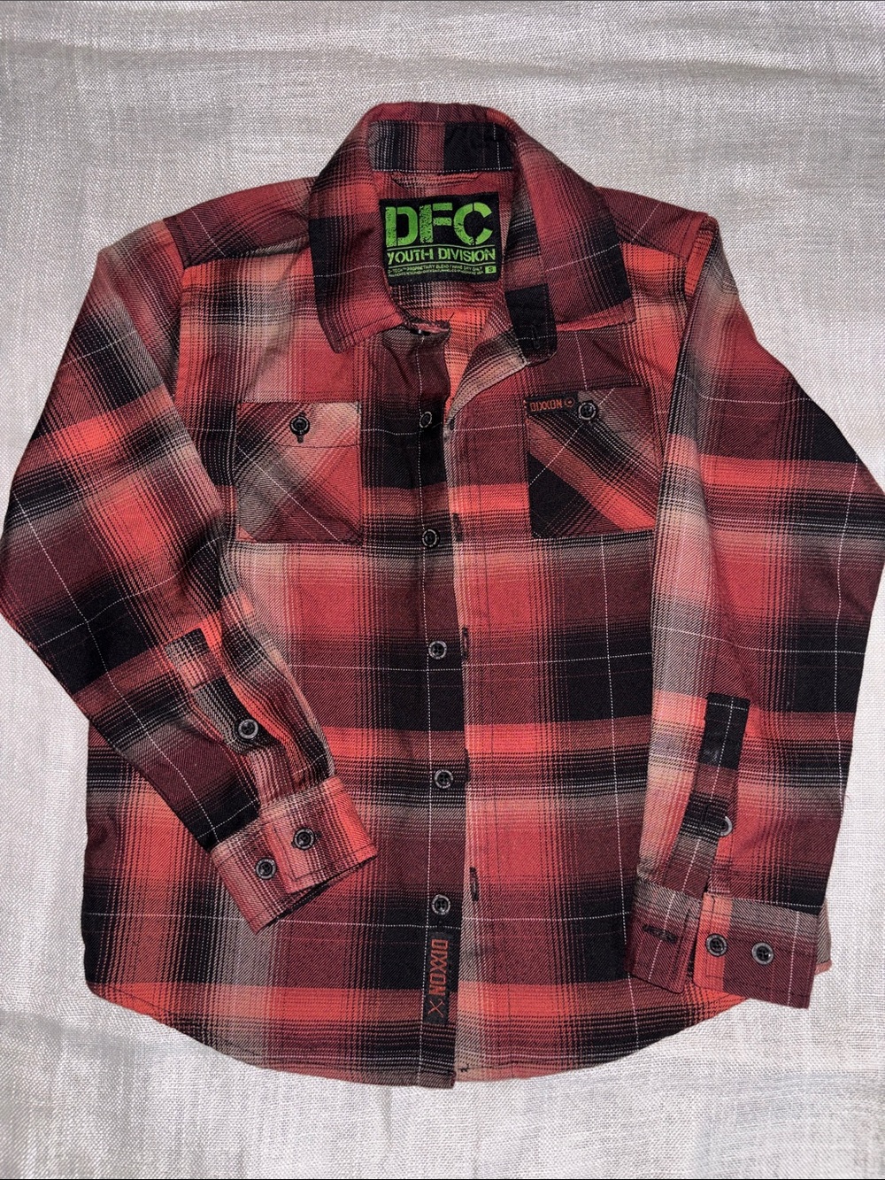DIXXON Boys Red and Black Plaid Button-Down Shirt